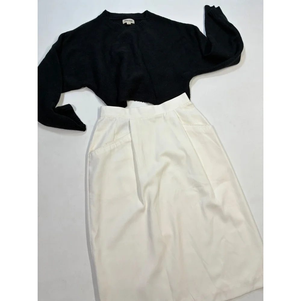 Vintage Sheridan Square Women's 10 Skirt White Midi Pocketed Pleated‎ Business